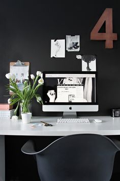 Lovely workspace #white #office #black #brown #workspace #imac