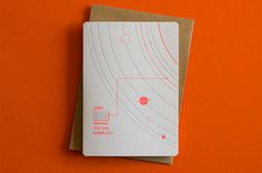 Happy Orbit Greeting Card #solar #orange #letterpress #space #system #booklet