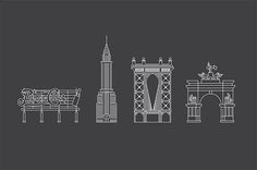 Icons for the Pepsi Cola sign, the Chrysler Building, Manhattan Bridge and the Soldiers and Sailors Memorial Arch. #york #pentagram #city #new