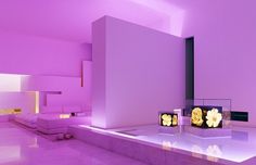 Residence with living room in violet lighting #interior #architecture #residence #futuristic