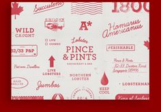 Branding for Pince & Pints, a local restaurant and bar that specialises in lobster dishes. #pattern #branding #typography