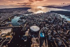 Aerial of Downtown Vancouver Sunset by Jeff Lombardo