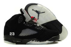Jordans 5 Retro Black/Varsity Red-Metallic Silver Nike Womens Size Shoe #shoes