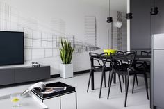 Masculine Black and White Apartment Spiced Up with Colorful Details #interior #white #design #decor #black #details #elegant #studio #and #apartment #minimalist