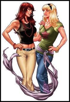Characters Mary Jane and Gwen Stacy in comic art