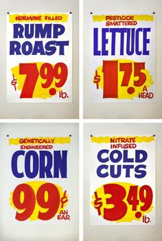 Typeverything.com One of a kind, hand-lettered "grocery signs" on butcher paper by Division of Labor. #lettering #sign #supermarket #grocery #painting #signage #typography