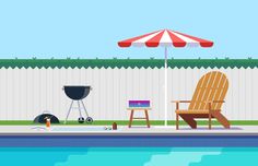 Backyard Pool Illustration – Nathan Manire #retro #icons #theme #illustration #vintage #anorak #midcentruy #decoration #modern #design #color #geometric #series #lounge #flat #soundfreaq #backyard #summer #interior #chair #decor #home #simple #pool #library