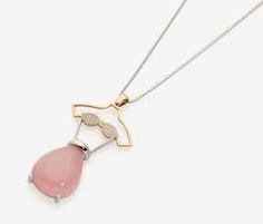 FANCY PENDANT NECKLACE, DECORATED WITH ROSE QUARTZ AND DIAMONDS