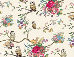 coqueterías #pattern #floral #owls