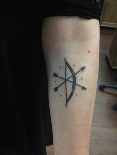 poked bow and crossed arrows for amy. #arrow #tattoo #bow #and