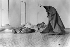 Through everything he does, the coyote demonstrates his utter indifference to the artistic allegory being constructed around him #performance #beuys #photography #wolf #joseph #art