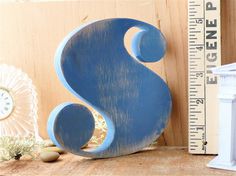Blue Rustic Letter 'S' Typographic Wooden Letter #serif #wood #typography