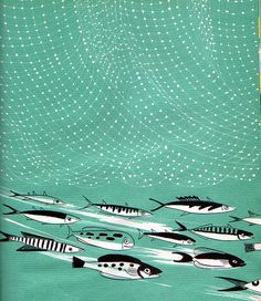 ein-bleistift-und-radiergummi: Dalov Ipcar Book Illustration 'Deep Sea Farm' 1961 #shoal #fish #retro #book #design #illustration #sea #vintage #art #swim #blue