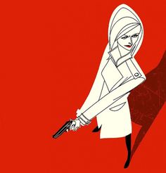 Jonas Bergstrand #red #woman #gun #shapes #illustration