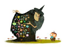 Temptation - Ken Wong #fantasy #vector #child #candy #illustration #witch #character
