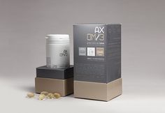 AXOM3Â - TheDieline.com - Package Design Blog #pills #modern #packaging #silver #axom3 #health #metallic #supplement