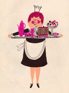 my vintage book collection (in blog form).: This is the House Where Jack Lives illustrated by Aliki #waitress #maid #food #illustration #tea
