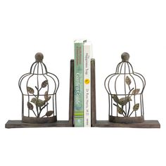 Birdcage Book Ends (pair), 19 cm W x 7 cm D x 18.5 cm H