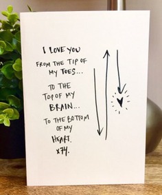 Love you to the Tip of my Toes, First Anniversary Card for him, Paper Anniversary, Card for wife, 1s - wedding anniversary