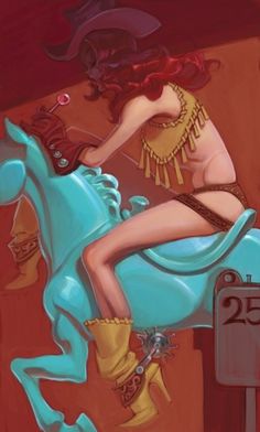 cowgirl02.jpg (imagem JPEG, 966×1600 pixels) - Redimensionada (50%) #horse #woman #cowgirl #paint #illustration #blue
