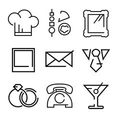 Catering Icons #catering #icon #chef #simple #samples #photo #picture #polaroid #suit #tie #frame #wedding #rings #phone #martini #booze #al