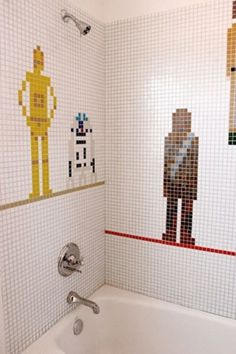 Mosaic | Bath | Home #tiles #shower #wars #bathroom #pixel #wall #mosaic #star