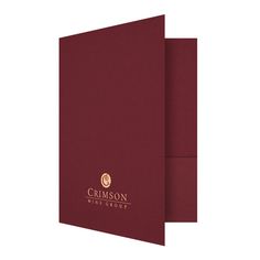 Crimson Wine Group Red & Gold Presentation Folder (Front Open View) #red #burgundy #crimson #print #design #wine #stamped #folder #foil