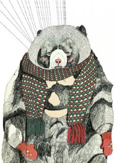 the foxhole #scarf #bears #illustration #gloves