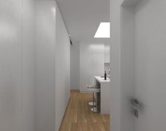 Corridor with wooden floor and minimalist design #interior #abstract #white #modern #design #home #island #kitchen #paintings #minimalist