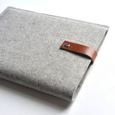 byrd & belle — Ipad/Kindle/Nook Sleeve - Gray Wool Felt and Brown Leather #ipad #apple