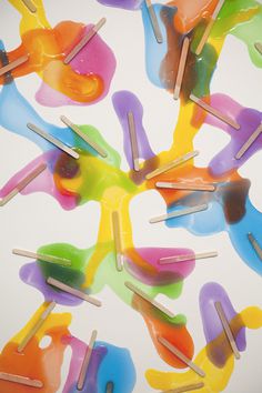 Detail of Popsicles (Rainbow) #14. 2011 Gloss medium, popsicle sticks, india ink on paper