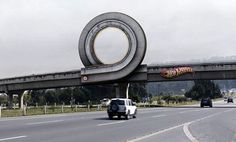 Image of the Day: giant Hot Wheels track on bridge | DVICE #wheels #advertising #hot #car #highway