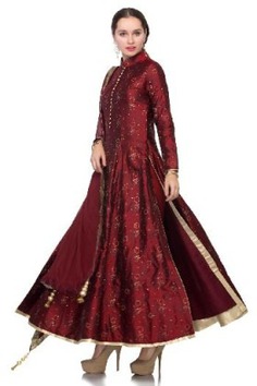 Mahroon Embroidered Silk Suit