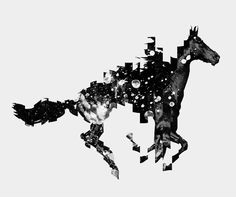 seesaw. #white #horse #photo #black #illustration #and #animal