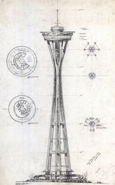 preliminary+design+of+the+Space+Needle+for+the+1962+Seattle+World's+Fair+Exhibition+Original+drawing+by+Victor+Steinbrueck+24+Aug+1960.jpg (image) #needle #illustration #concept #space