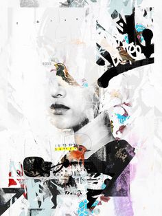 Raphael Vicenzi, collage, female, deer, color, black and white, shape