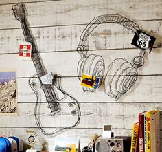 Google Image Result for http://homeklondike.com/wp content/uploads/2012/05/1 decor in wire music style.jpg #guitar #headphones #wood #wire #music
