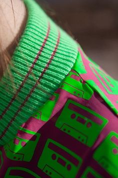 Details - Bethan Heslop — Graduate Collection #model #pink #neon #print #jeans #varsity #sportswear #hat #fashion #green