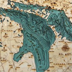Explore the Underwater Topography of North American Lakes with these Laser Cut Wood Maps by Below the Boat #wood #cut #maps #topography