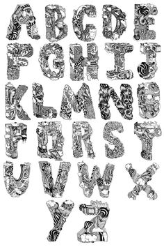 Crazy World Alphabet on Typography Served #hand #drawn #bnw #pencil #typo