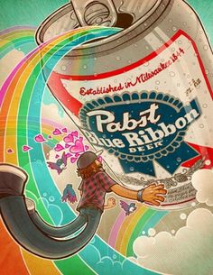 Made With Bits Of Real Panther. #illustration #ribbon #blue #rainbow #pabst