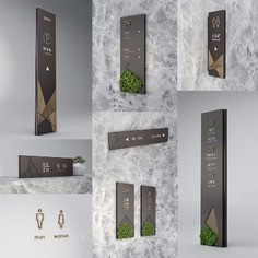 Elegant hotel wayfinding signage design concept featuring a minimalist approach with clean lines, modern typography, and subtle color palette, perfect for resort branding.