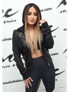 Topcelebsjackets brings a stylish outfit of a famous singer. Ally Brooke is a famous singer, she wore this awesome Black Leather Jacket on Music Choice Event in New York City. #singer #singeroutfit #blackjacket #allybrooke #NY #musicchoiceevent #fashion #womenfashion #music #newyork