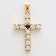 Cross pendant with sapphire and diamonds