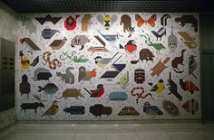 GRAPHIC AMBIENT » Blog Archive » Space For All Species Mural, USA #pictograms #underground #icons #grid #system #wall #metro #animals