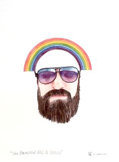 The Rainbow Has A Beard, watercolor, 2015 #art #watercolor #painting #gouache #rainbow #beard #cream