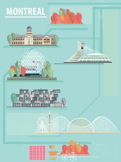 Montreals iconic sights illustrated, Canada #canada #monuments #montreal #design #sights #illustration #art #buildings