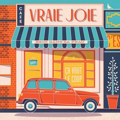 Pavlov Vraie Joie #flat #renault #storefront #cafe #illustration #french #car #typography