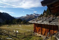 Alpine shelter along the Tramin Alm in Sarntal, Italy.