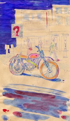 red ink on paper #ink #moto #motorcycle #artwork #drawn #street #watercolor #hand #sketch